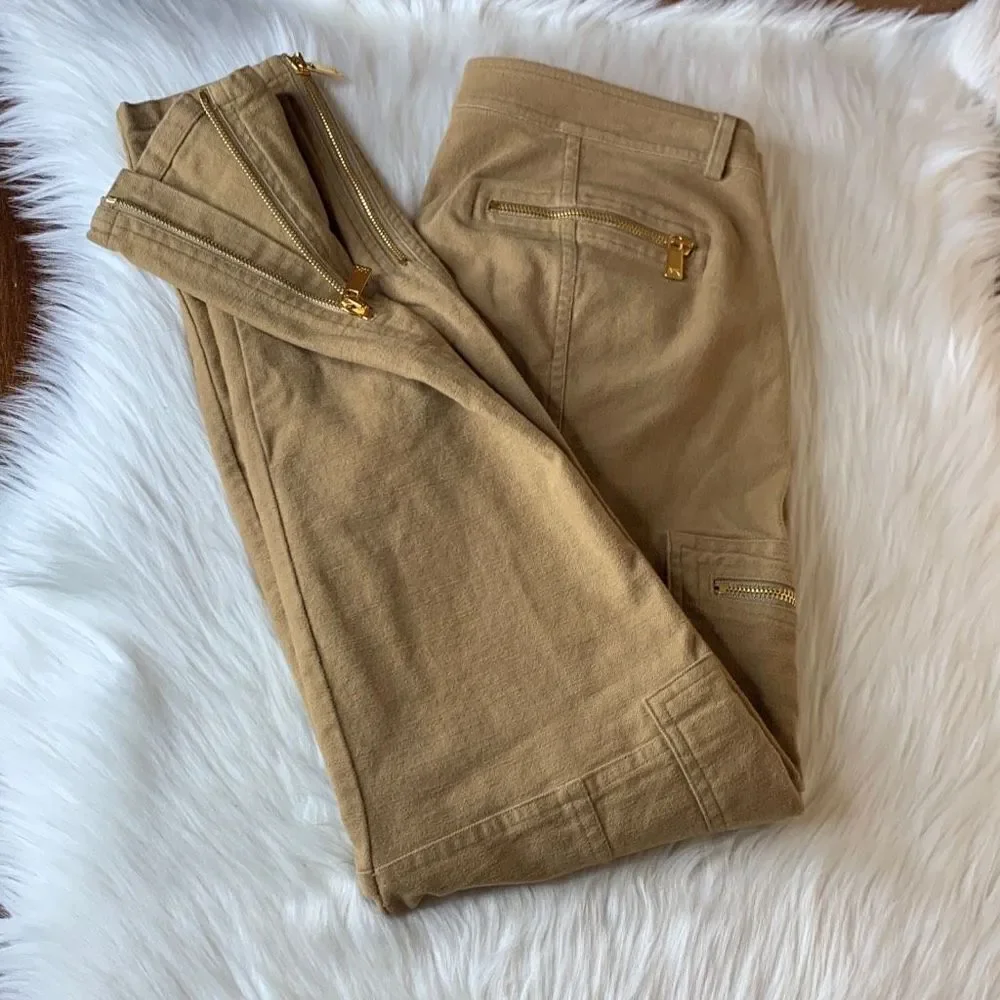 Michael Kors Soft Brushed Ankle Skinny Zipper Cargo Pants In Fawn Size 2